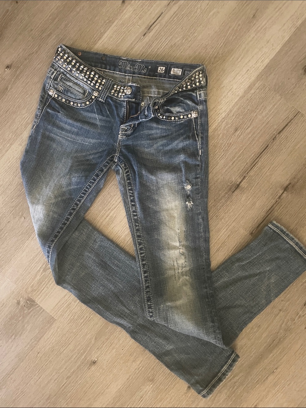 Miss Me Blue Washed Studded Skinny Jeans
